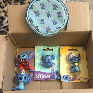 Disney Stitch Action Figure Set and zippered pouch